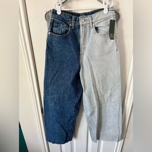 Split color jeans, high waisted, wide leg